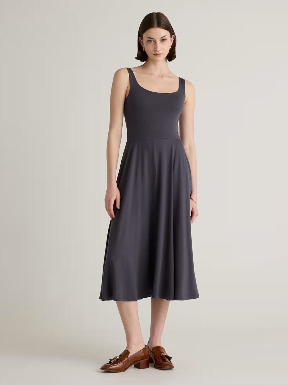 Quince Tencel Jersey Fit & Flare Dress Size L Midi sustainable closet staple